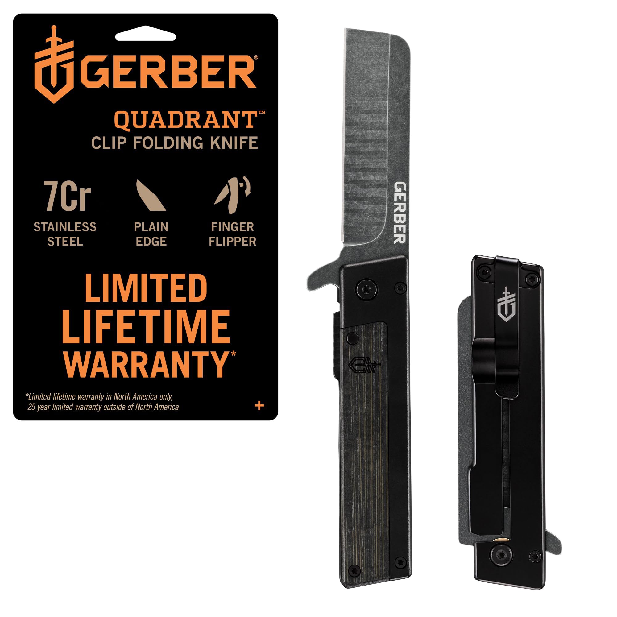 Gerber Gear Quadrant Clip Folding Pocket Knife, EDC Plain Edge